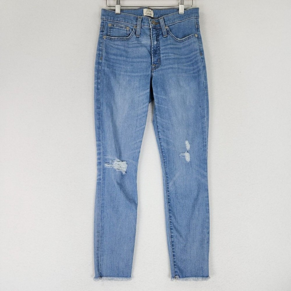 J Crew Jeans Womens 27 Blue 9" High Rise Toothpick Distressed Frayed Hem Skinny